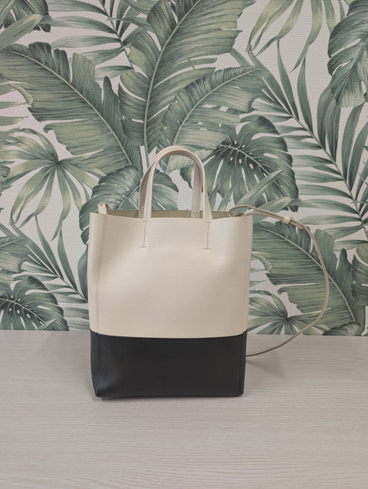 Bicolor Grained Calfskin Vertical Cabas Tote Satchel Small