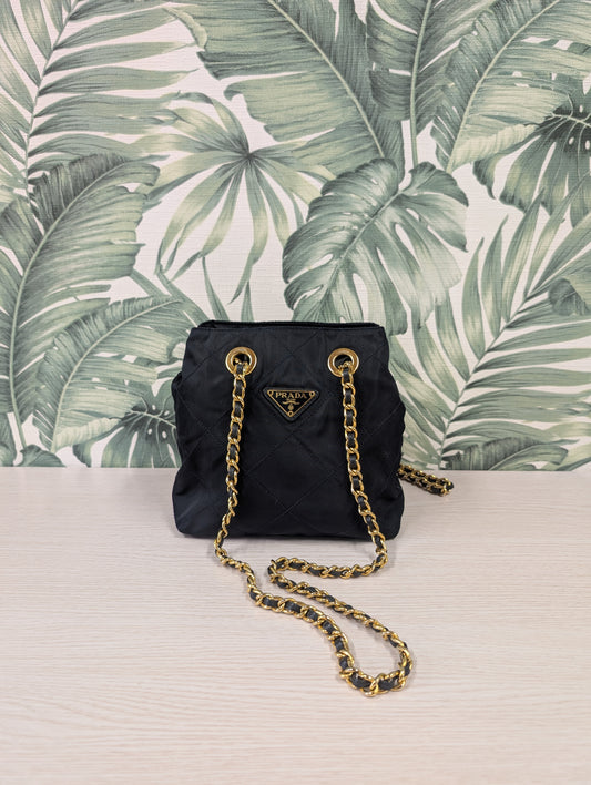 Vintage Quilted Chain Long Gold Nylon Mini