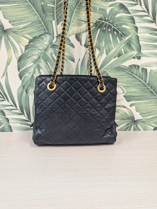 Vintage Quilted Chain Long Gold Lambskin Small