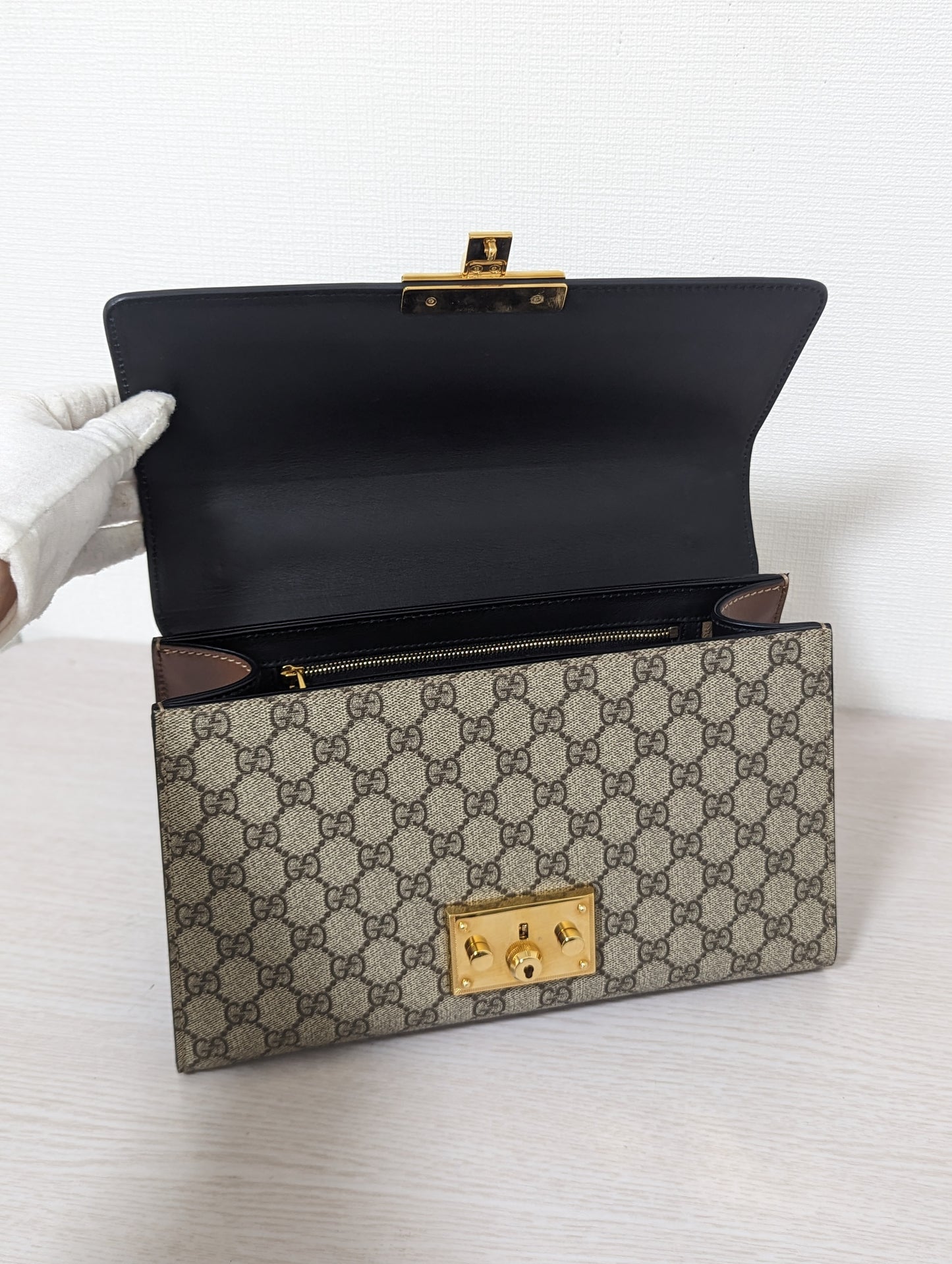Padlock Gold Chain Bag GG Leather and Canvas