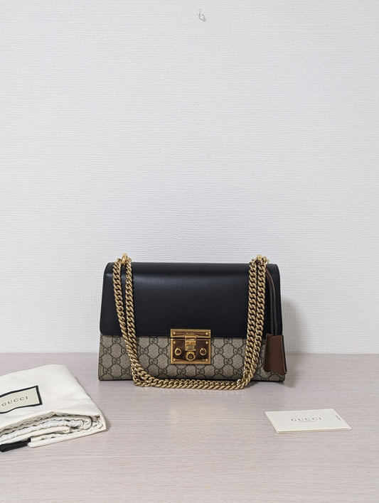 Padlock Gold Chain Bag GG Leather and Canvas
