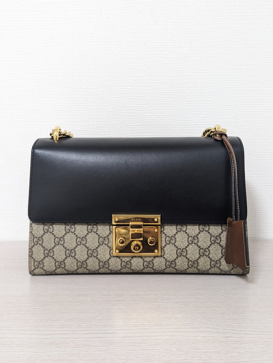 Padlock Gold Chain Bag GG Leather and Canvas
