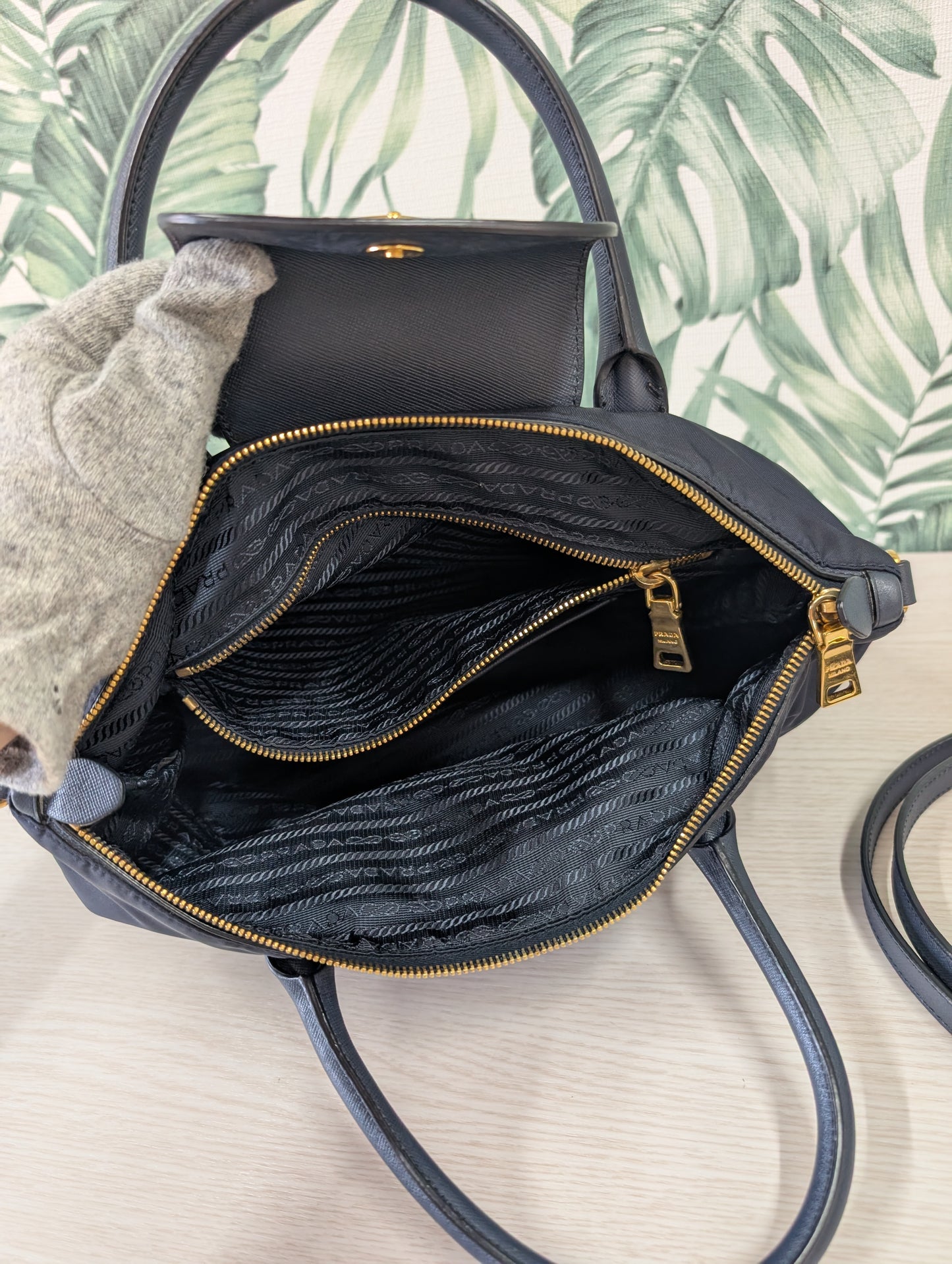 Tessuto Nylon and Saffiano Leather Tote Large