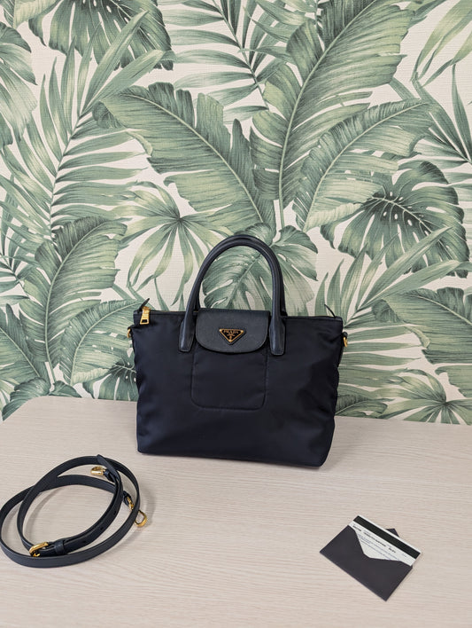 Tessuto Nylon and Saffiano Leather Tote Large