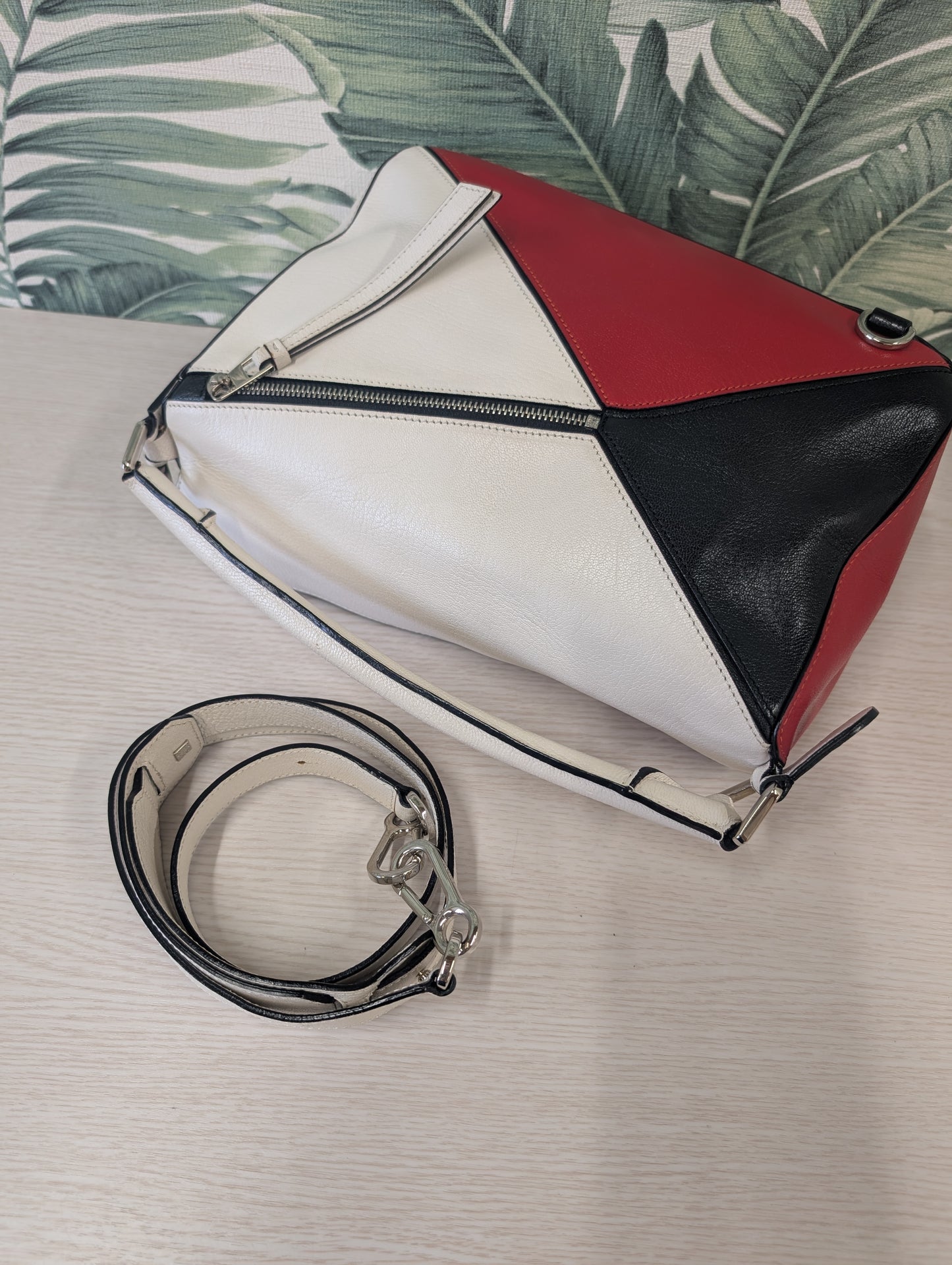 Puzzle Calfskin White Red Medium