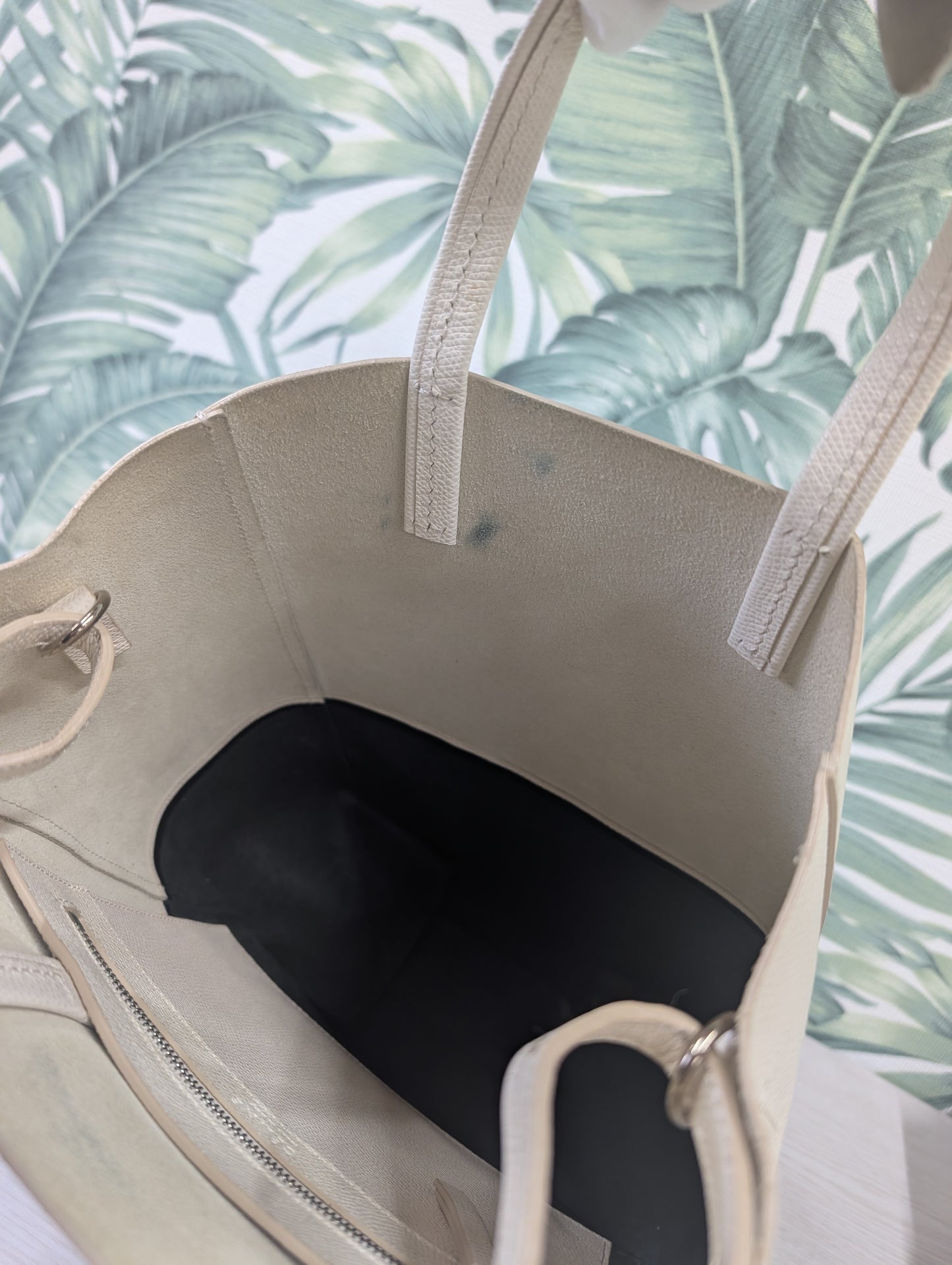 Bicolor Grained Calfskin Vertical Cabas Tote Satchel Small