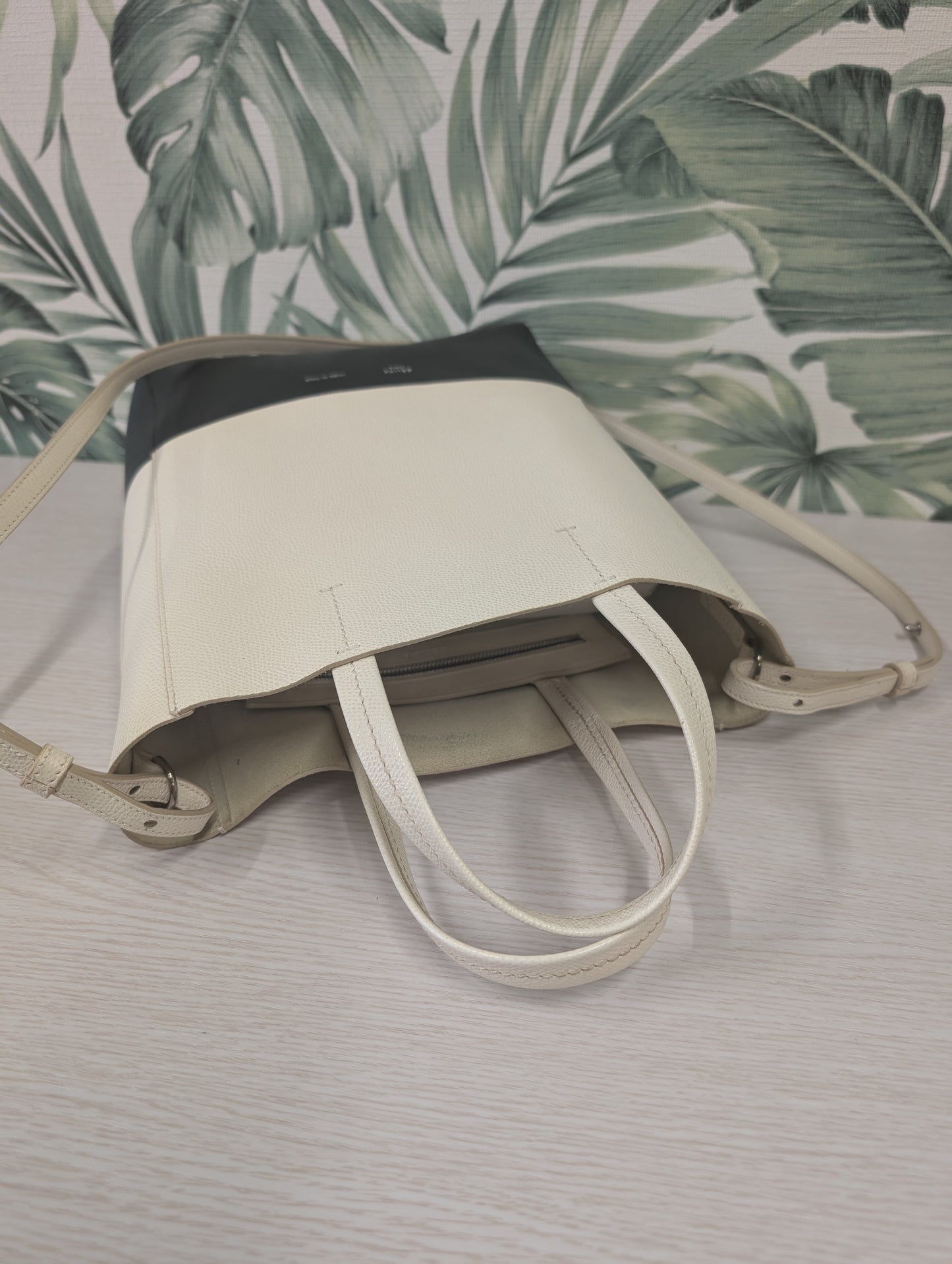 Bicolor Grained Calfskin Vertical Cabas Tote Satchel Small