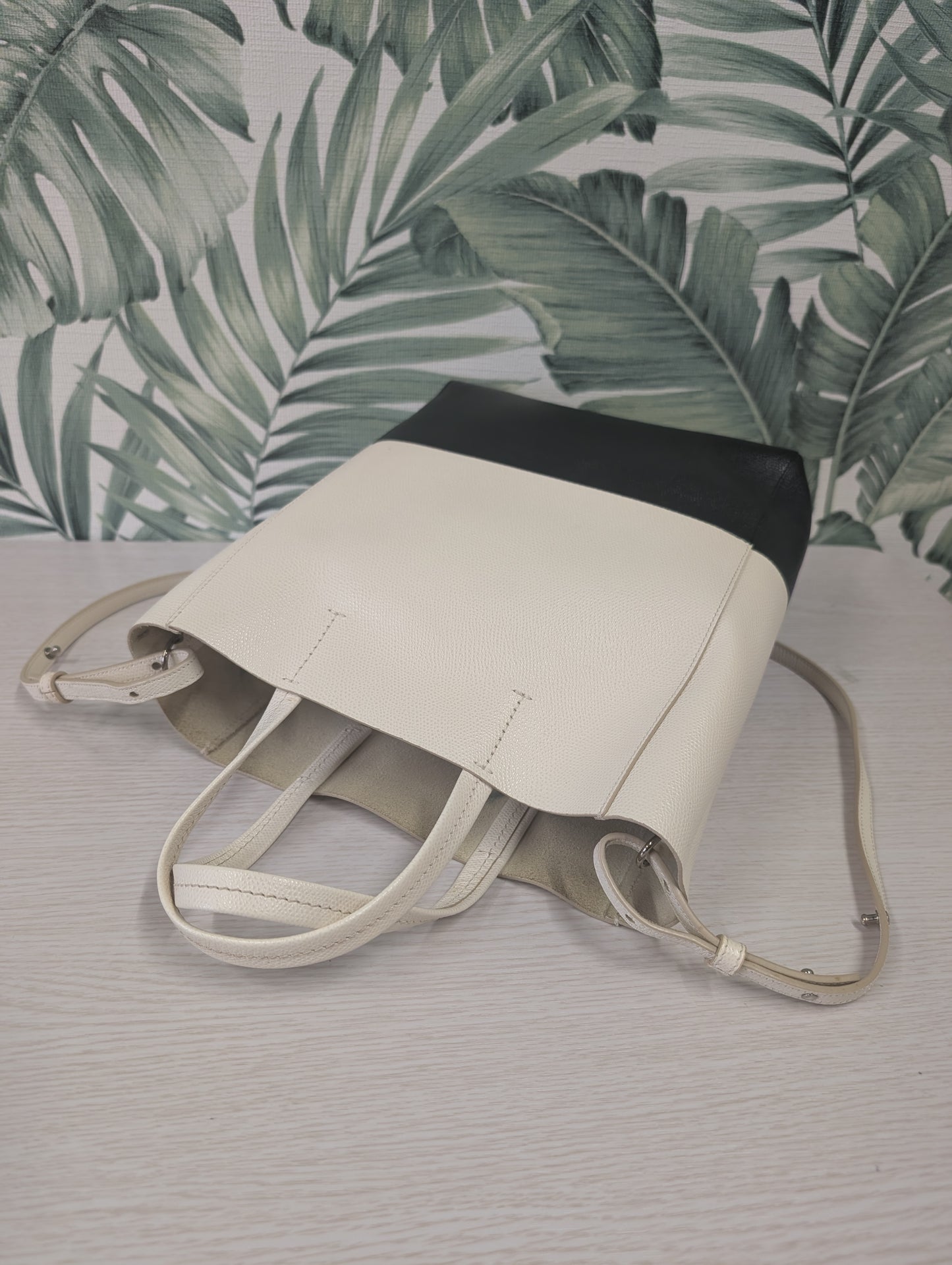 Bicolor Grained Calfskin Vertical Cabas Tote Satchel Small