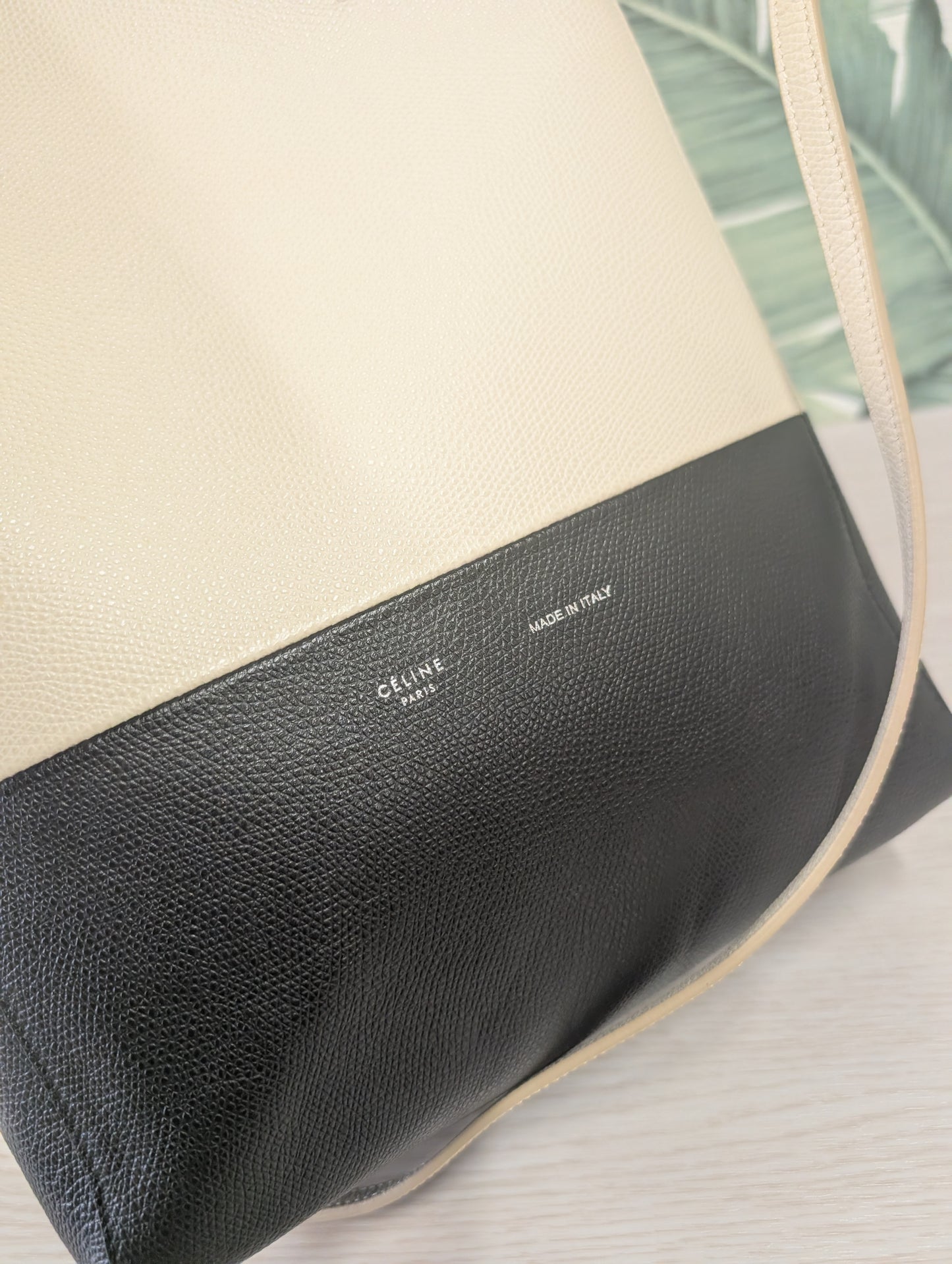 Bicolor Grained Calfskin Vertical Cabas Tote Satchel Small