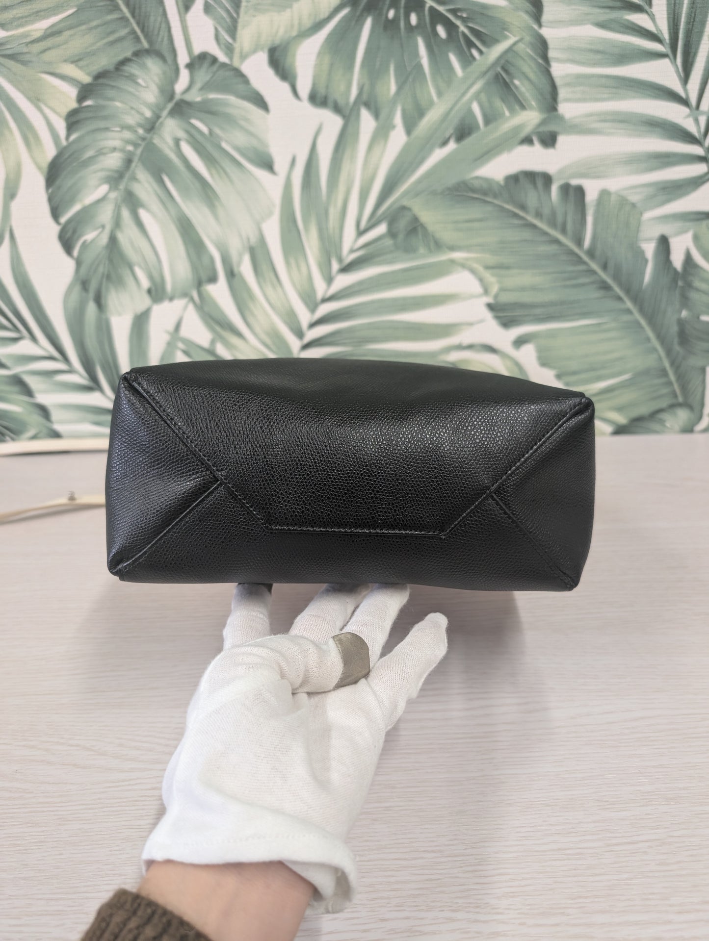 Bicolor Grained Calfskin Vertical Cabas Tote Satchel Small