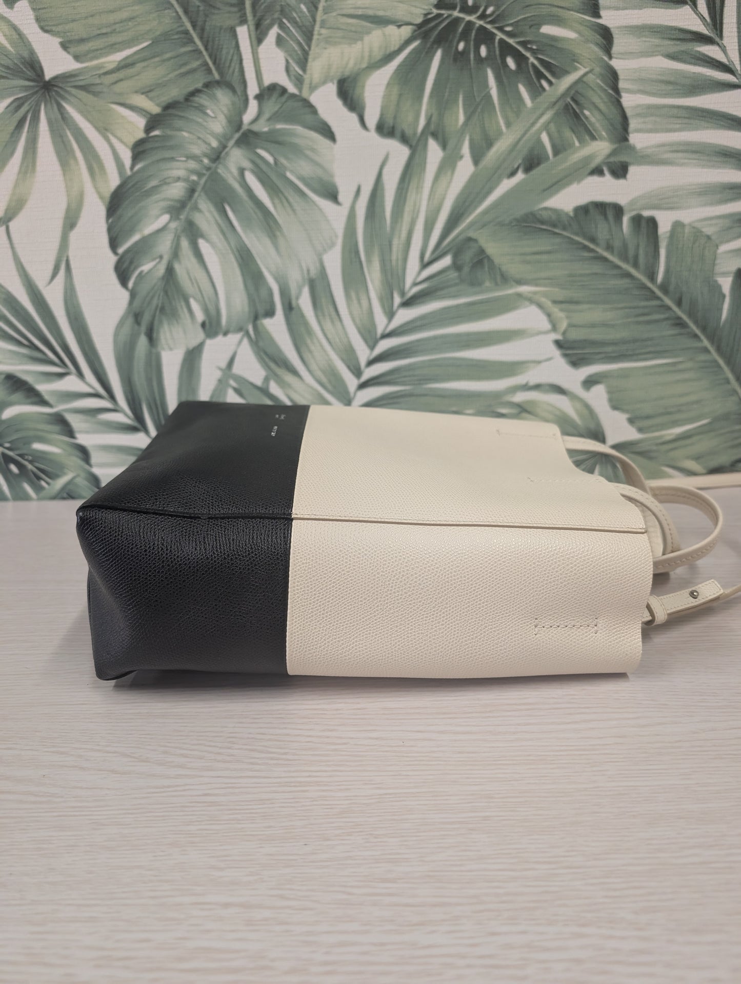 Bicolor Grained Calfskin Vertical Cabas Tote Satchel Small