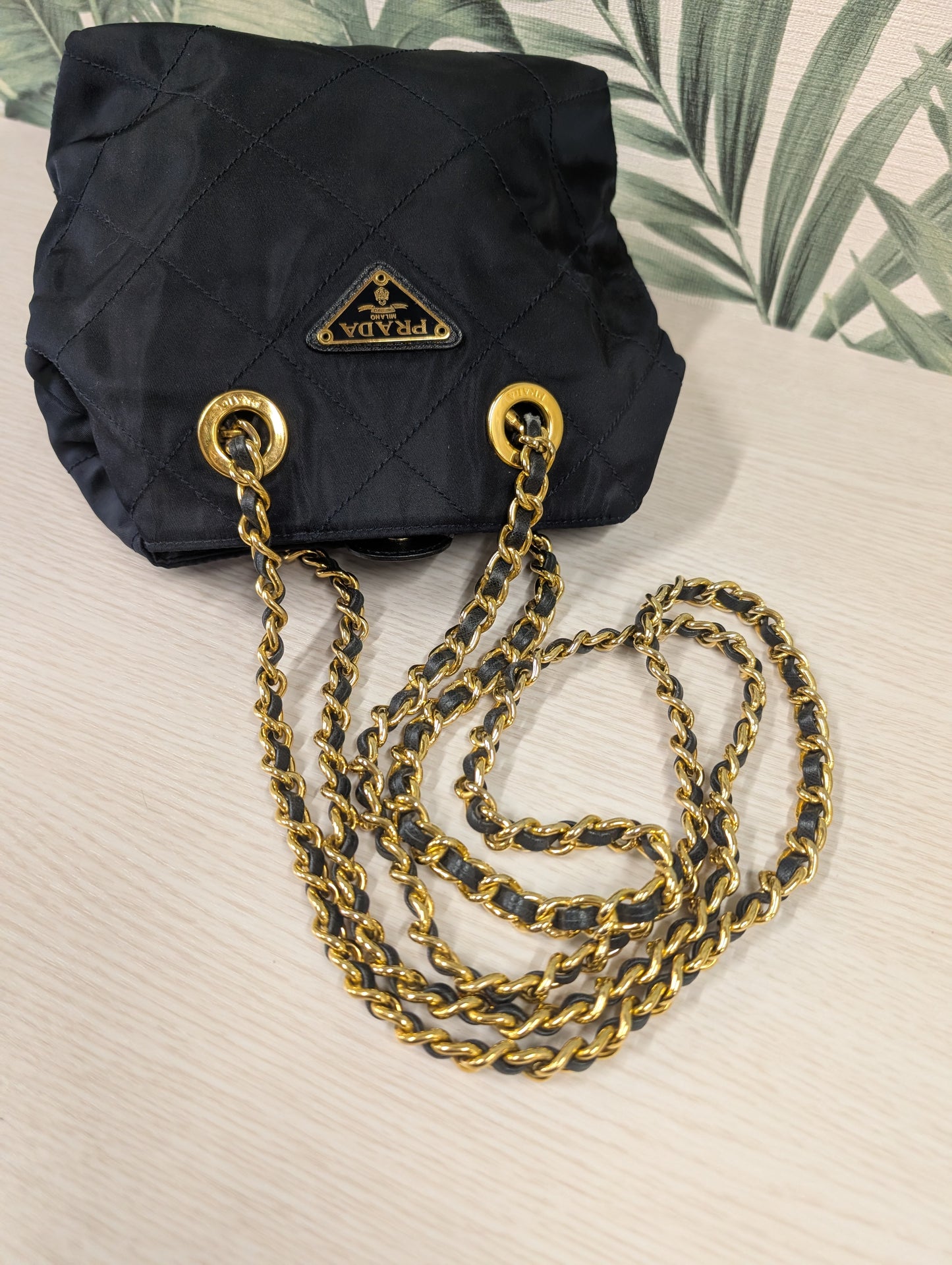 Vintage Quilted Chain Long Gold Nylon Mini