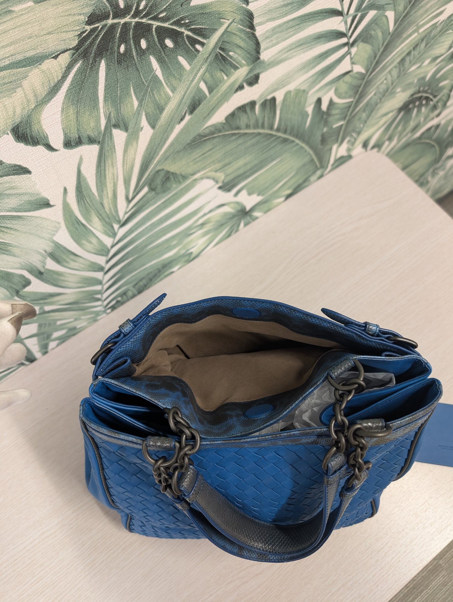 Veneta Belted Zip Chain Tote Intrecciato Nappa with Snakeskin