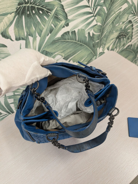 Veneta Belted Zip Chain Tote Intrecciato Nappa with Snakeskin