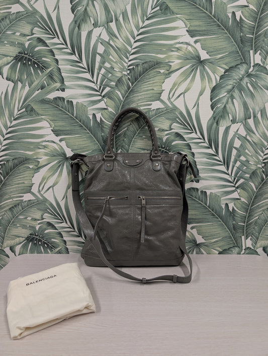 Classic Square Carryall Distressed Calfskin Leather Large